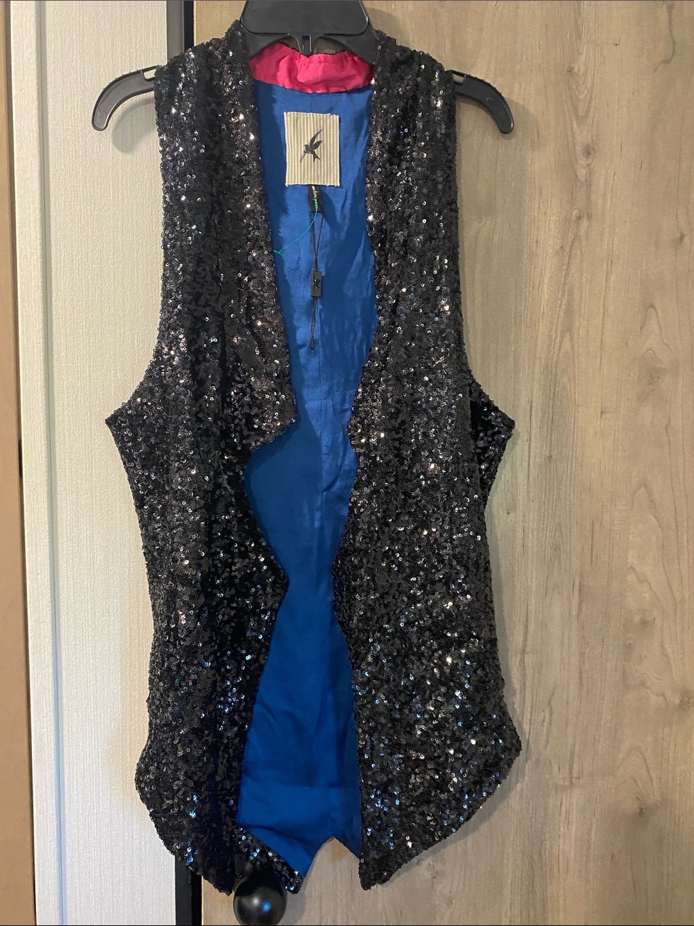 One Teaspoon Black Sequin Vest with Blue Lining